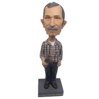 Personalized middle aged man in checked shirt with beer in hand bobblehead