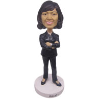 Personalized custom female teacher in black suit bobbleheads