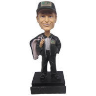 Personalized Room Valet wearing leather jacket with clothes in hand bobbleheads