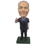 Personalized custom gentleman in pink shirt black wool sweater bobbleheads