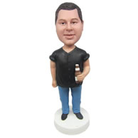 Personalized custom chubby guy beer lover with beer in hand bobbleheads