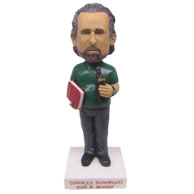 Personalized custom poet novelist bobbleheads with a book and beer in hands