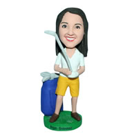 Beautiful woman in white T-shirt matching with yellow shorts custom bobblehead