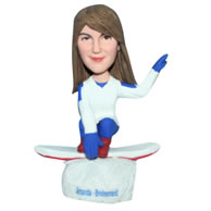 Skiing long hair woman in sports suit bobblehead