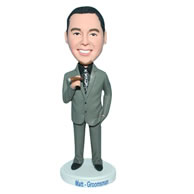 Smoking man in grey suit bobblehead