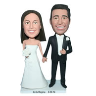 Groom in black suit and bride in white wedding dress bobblehead