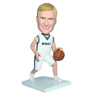Man in white sports wear playing basketball bobblehead