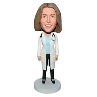 Female doctor in doctor's overall bobblehead