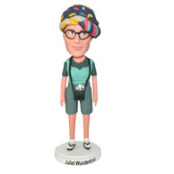 Female photographer wearing a colorful cap bobblehead