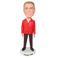 Glasses man in red coat matching with brown pants bobblehead