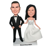 Groom in black suit and bride in white wedding dress bobblehead