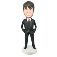 Handsome groomsman in black suit bobblehead