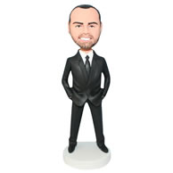 Handsome groomsman in black suit bobblehead