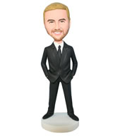 Handsome groomsman in black suit bobblehead