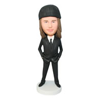 Handsome groomsman in black suit bobblehead