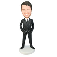 Handsome groomsman in black suit bobblehead