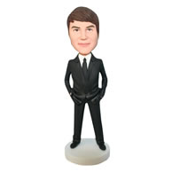 Handsome groomsman in black suit bobblehead