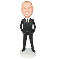 Handsome groomsman in black suit bobblehead