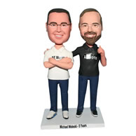 Son in white shirt and father in black shirt bobblehead