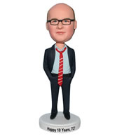 Glasses man in black suit matching with red tie bobblehead