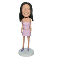 Long hair woman in pink sexy dress bobblehead