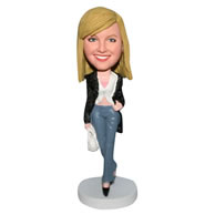 Sexy lady in black coat bobblehead