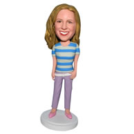 Long hair woman in blue shirt bobblehead