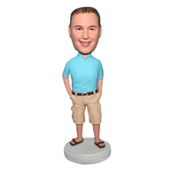 Free man in blue shirt matching with shorts bobblehead