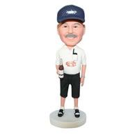 Cap man in white shirt matching with black shorts bobblehead