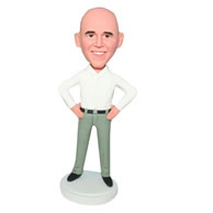 Uncovered man in white T-shirt matching with green pants bobblehead