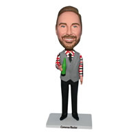 Beer drinking man in grey waistcoat bobblehead