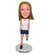 Running woman in white vest bobblehead