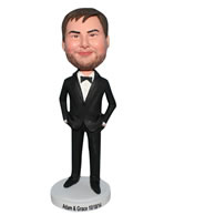 Groomsman in black suit matching with bowknot tie bobblehead