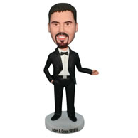 Groomsman in black suit matching with bowknot tie bobblehead