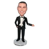 Groomsman in black suit matching with bowknot tie bobblehead