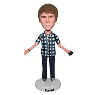 Young boy in grid T-shirt bobblehead