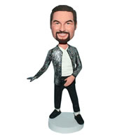 Fashion man in gray coat bobblehead