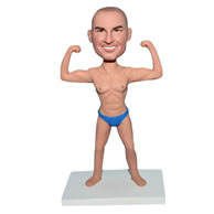 Strong muscle man in blue underpants bobblehead