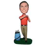 Man in red shirt playing golf bobblehead