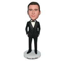 Man in black suit matching with a bowknot tie bobblehead