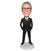 Glasses man in black suit bobblehead