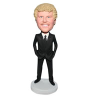 Handsome man in black suit bobblehead