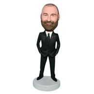 Beard man in black suit bobblehead
