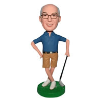 Man in blue shirt playing golf custom bobblehead