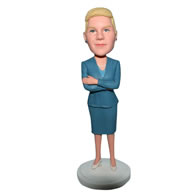 Office lady in blue suit custom bobblehead