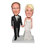 Groom in black suit and his bride in white wedding dress custom bobblehead