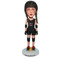 Skating young girl in black sports wear custom bobblehead