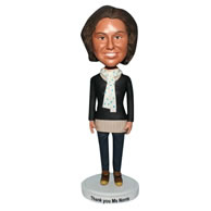 Woman in black sweater matching a white scarf custom bobblehead
