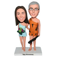 Funny husband in orange dress and wife in blue dress custom bobblehead