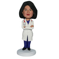 Female doctor in doctor's overall bobblehead